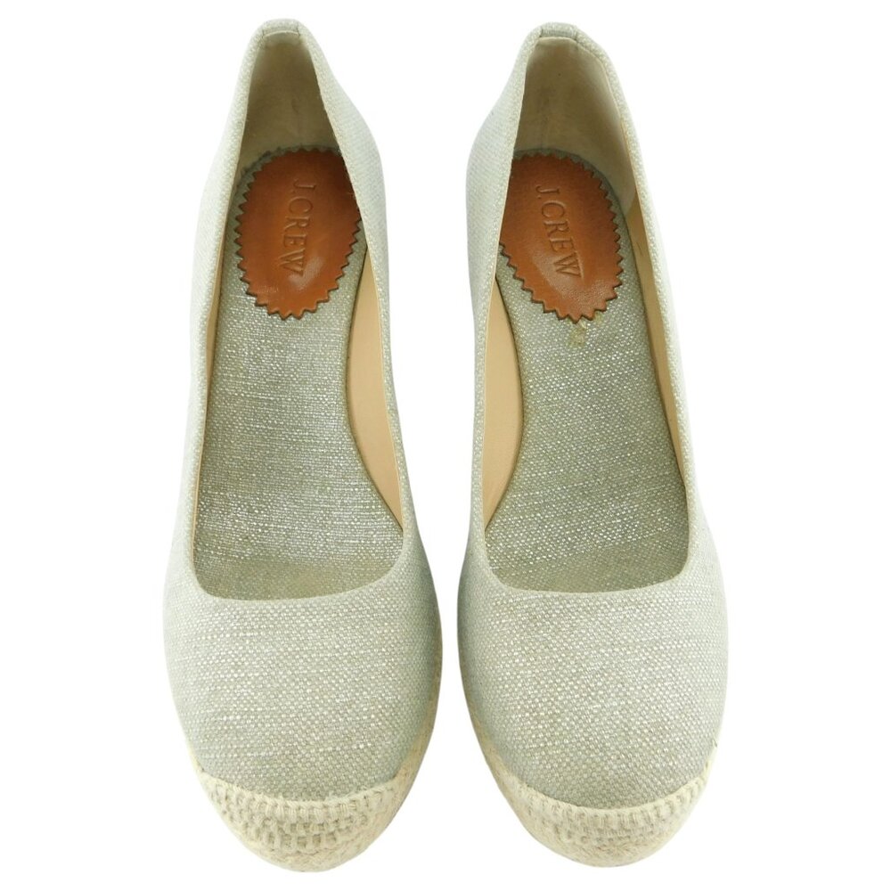 J. CREW Shimmer Beige Canvas Espadrille Wedges Heel Pumps 7